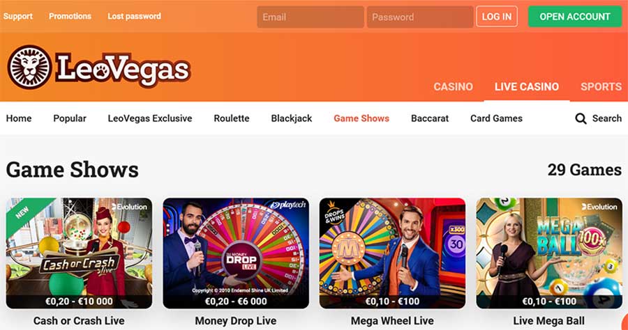 LeoVegas Live Casino games