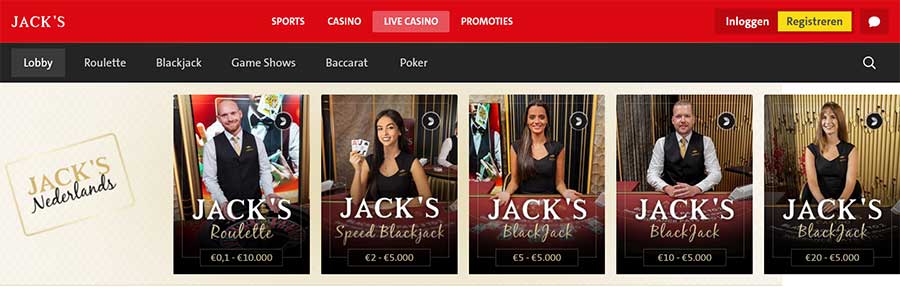 Jack’s Live Casino Nederlandse dealers